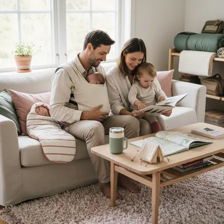 Forelder og barn i et rolig hjemmemiljø - illustrasjon for Camping med baby og småbarn