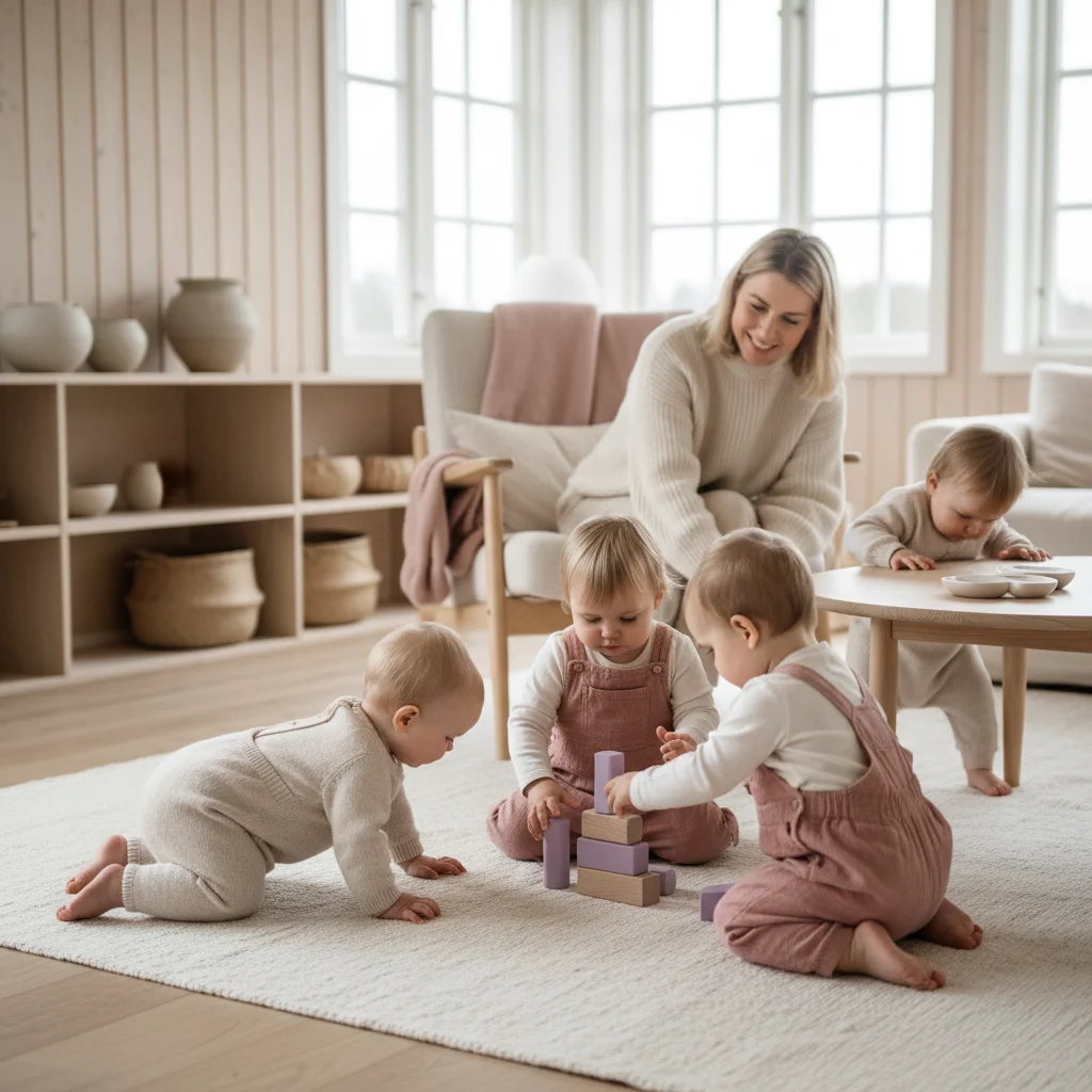 Forelder og barn i et rolig hjemmemiljø - illustrasjon for Dagmamma eller barnehage - slik velger du riktig
