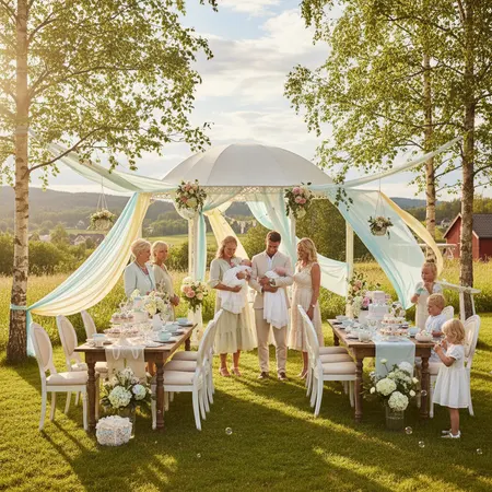 Vakker dåpskake med naturlig pynt