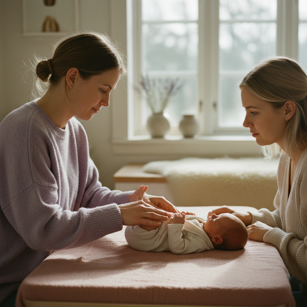 Forelder og barn i et rolig hjemmemiljø - illustrasjon for Fødselsskader hos baby - typer, behandling og oppfølging