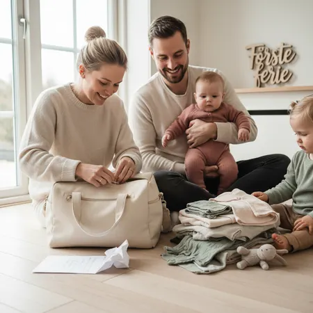 Forelder og barn i et rolig hjemmemiljø - illustrasjon for Første ferie med baby
