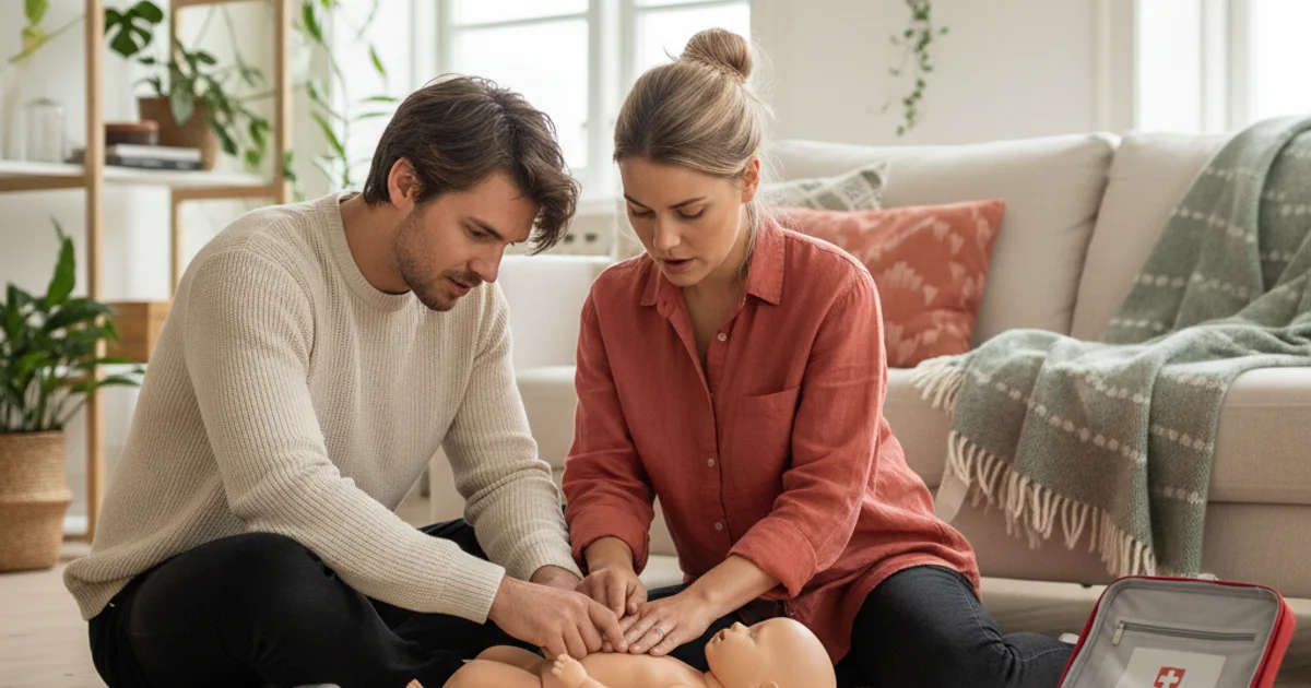 Forelder som lærer førstehjelp for spedbarn på kurs