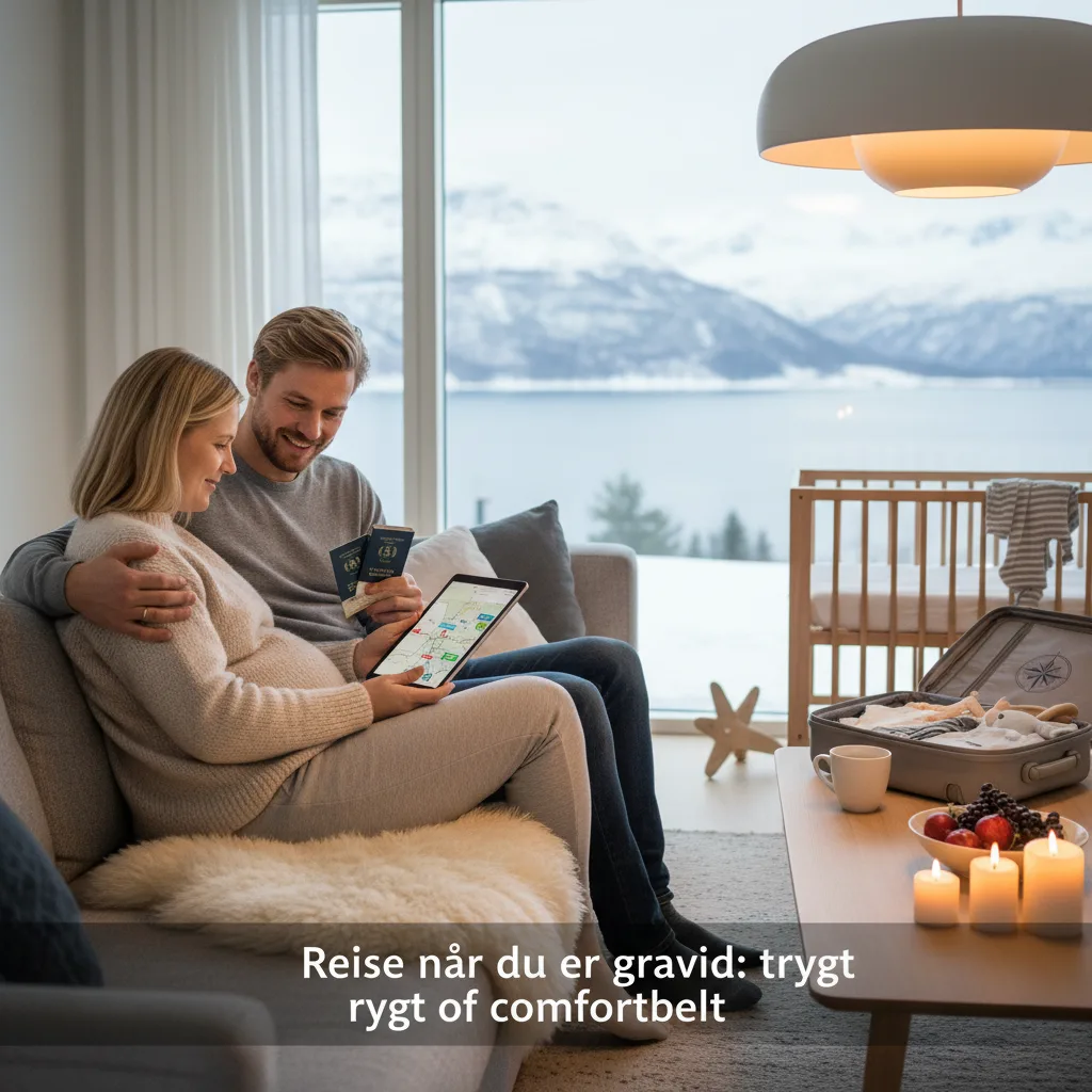 Forelder og barn i et rolig hjemmemiljø - illustrasjon for Reise når du er gravid