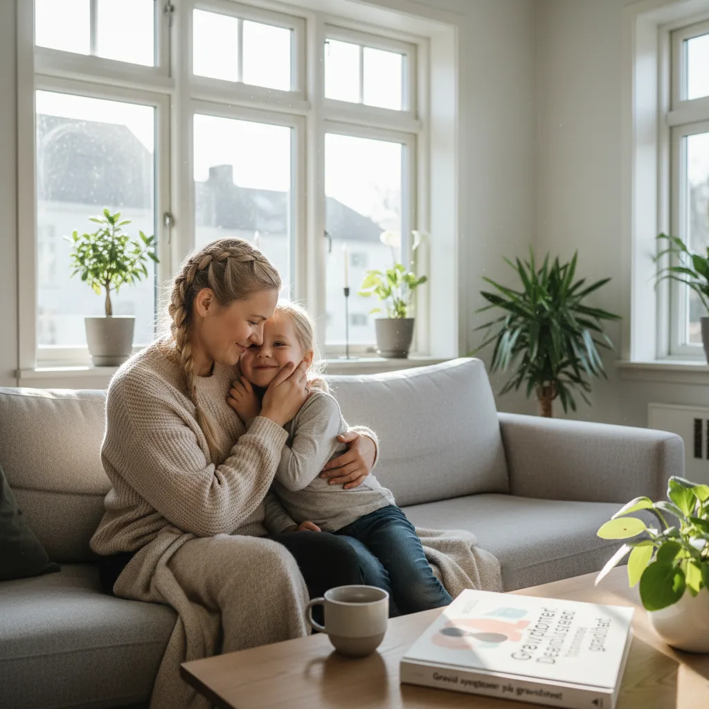 Forelder som tar vare på barn i et varmt skandinavisk hjem