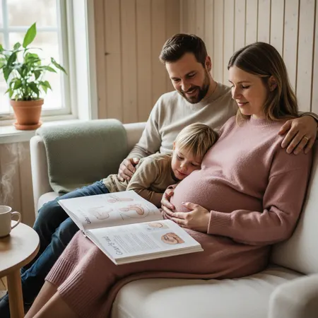 Forelder og barn i et rolig hjemmemiljø - illustrasjon for Gravid uke for uke