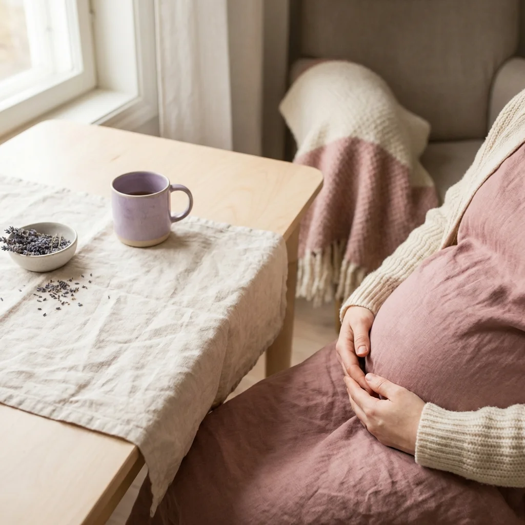 Forelder og barn i et rolig hjemmemiljø - illustrasjon for Gravid etter 35