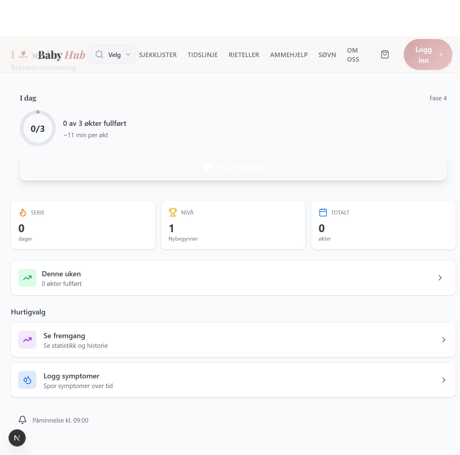 BabyHub Knipeklar dashboard