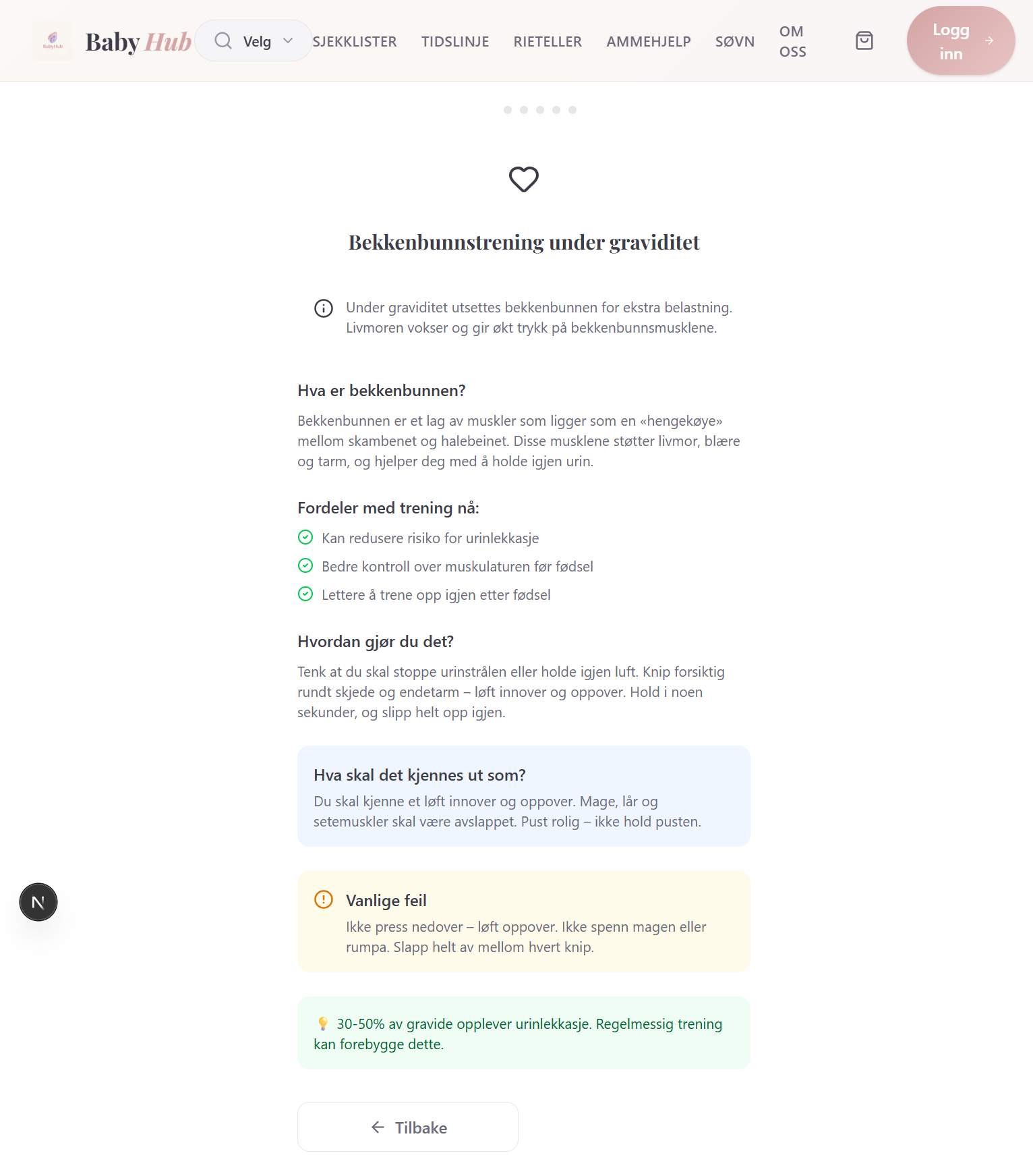 BabyHub Knipeklar app som viser bekkenbunnstrening for gravide