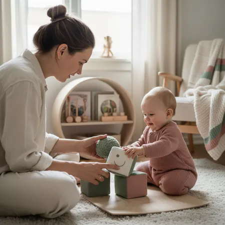 Forelder og barn i et rolig hjemmemiljø - illustrasjon for Lek for 1-åringen