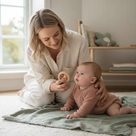 Omsorgsfull forelder som støtter barn - Lek og læring for baby 0-6 måneder
