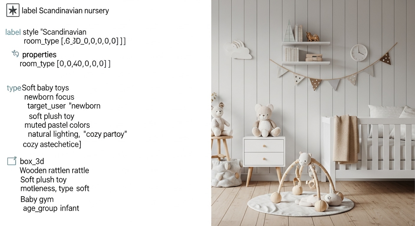 Skandinavisk barnerom med myke babyleker, babygym og trerangle