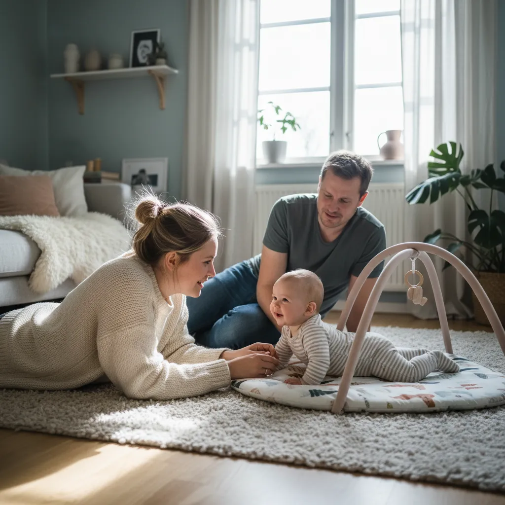 Forelder som tar vare på barn i et varmt skandinavisk hjem