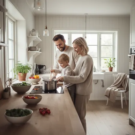 Familie som spiser middag sammen