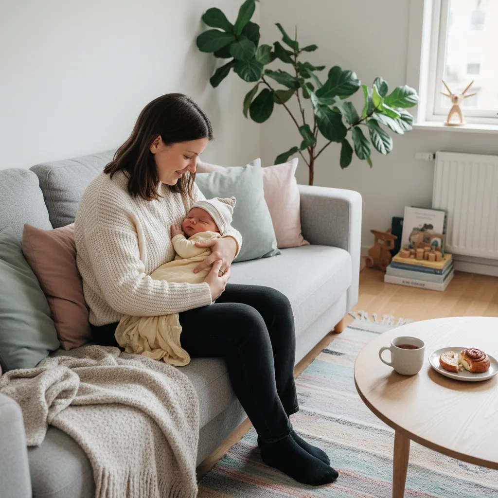 Forelder som tar vare på barn i et varmt skandinavisk hjem