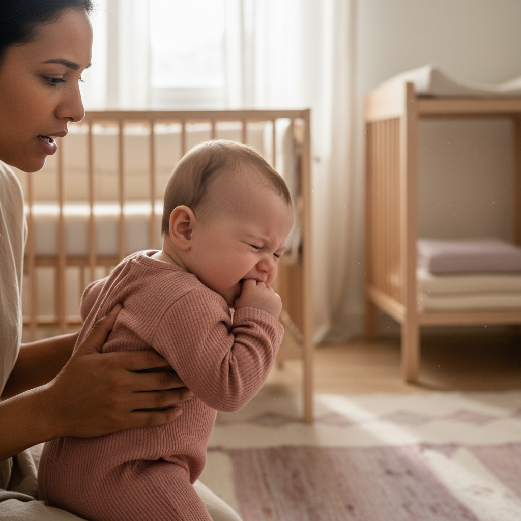 Forelder og barn i et rolig hjemmemiljø - illustrasjon for Sanseoverstimulering hos baby - tegn og hva du kan gjøre
