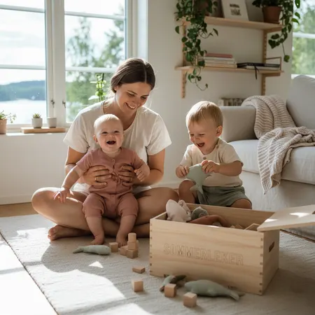 Forelder og barn i et rolig hjemmemiljø - illustrasjon for Sommeraktiviteter med baby og småbarn