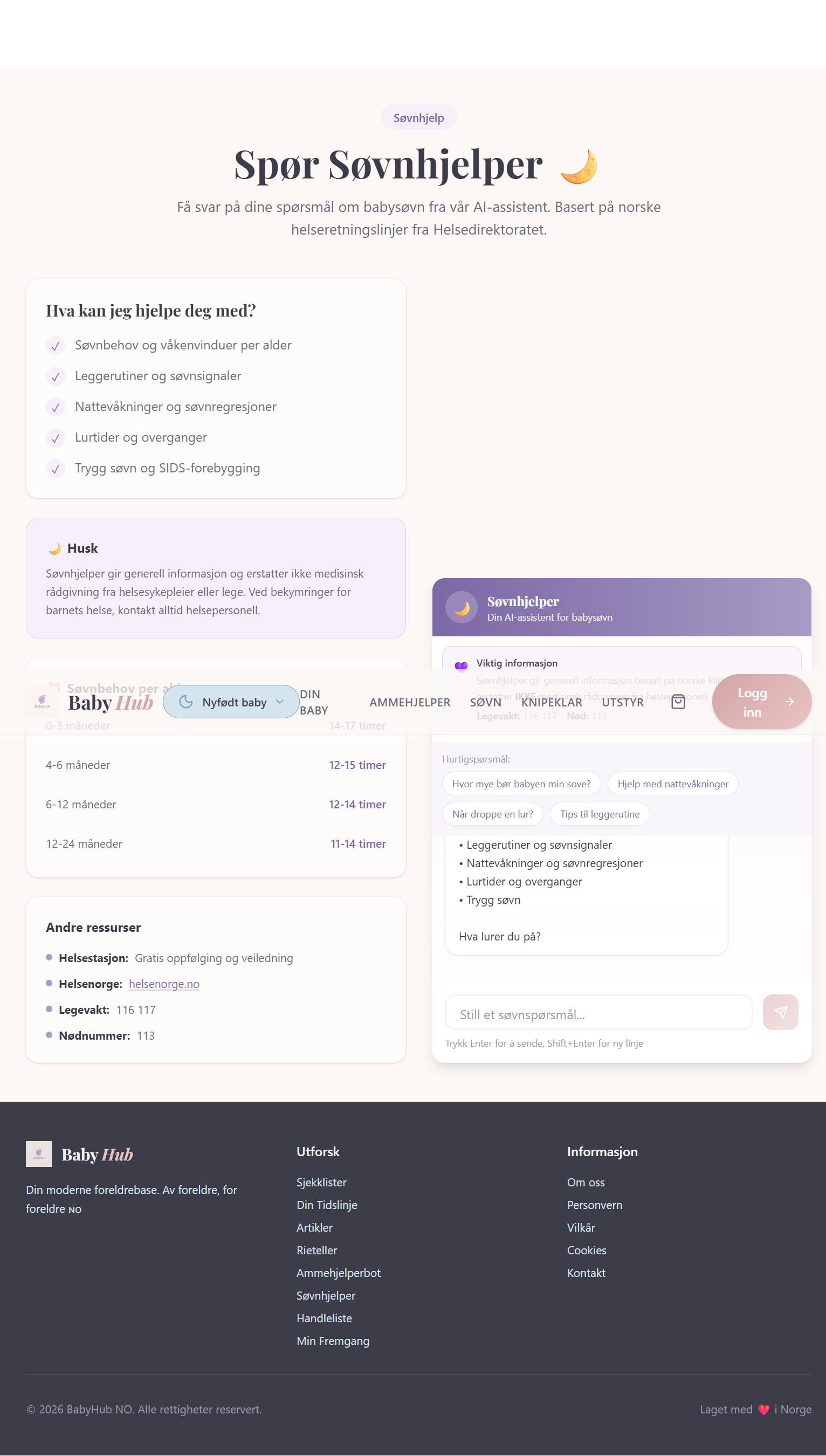 BabyHub Søvnhjelper AI-assistent for babysøvn