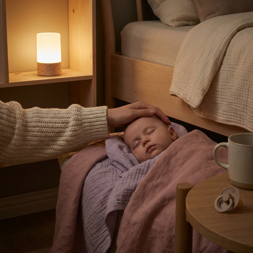 Mor som trøster sovende baby