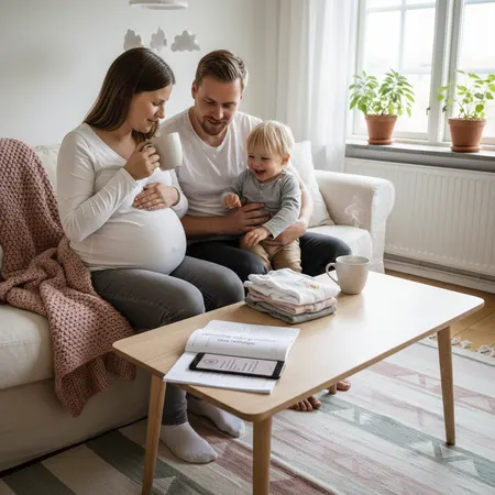 Forelder og barn i et rolig hjemmemiljø - illustrasjon for Sykmelding under graviditet