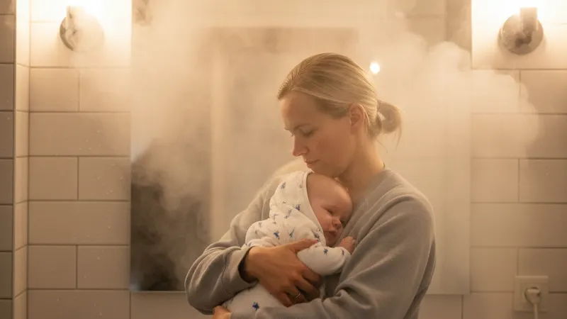 Omsorgsfull forelder som støtter barn - Tett nese hos baby