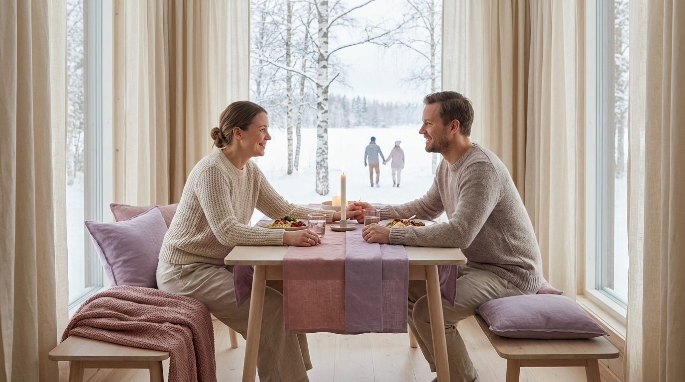 Par nyter en romantisk middag hjemme etter at småbarnet har lagt seg