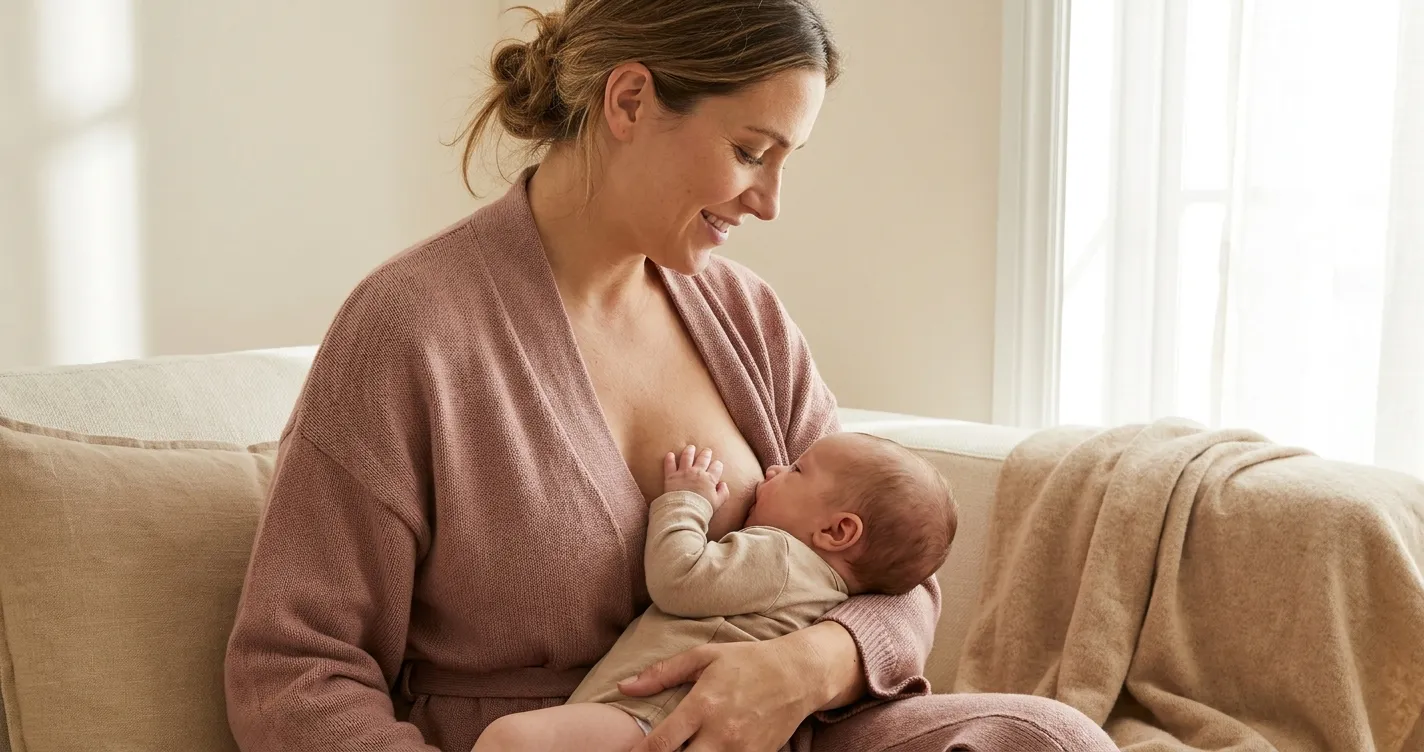 Forelder og barn i et rolig hjemmemiljø - illustrasjon for Skal du vekke baby for amming? Slik gjør du det riktig de første ukene