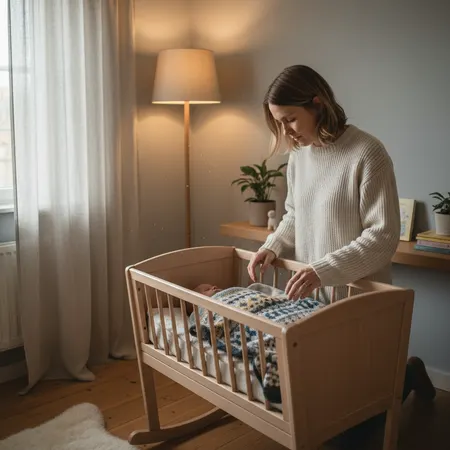 Forelder og barn i et rolig hjemmemiljø - illustrasjon for Vugge til nyfødt